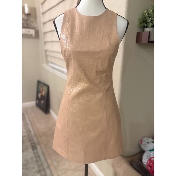Alice + Olivia Daven snakeskin-effect mini-dress Nude Tan Almond Size 2 - Picture 3 of 7